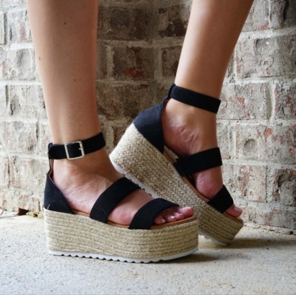 Black Espadrilles Platform Wedges - Picture 2 of 10